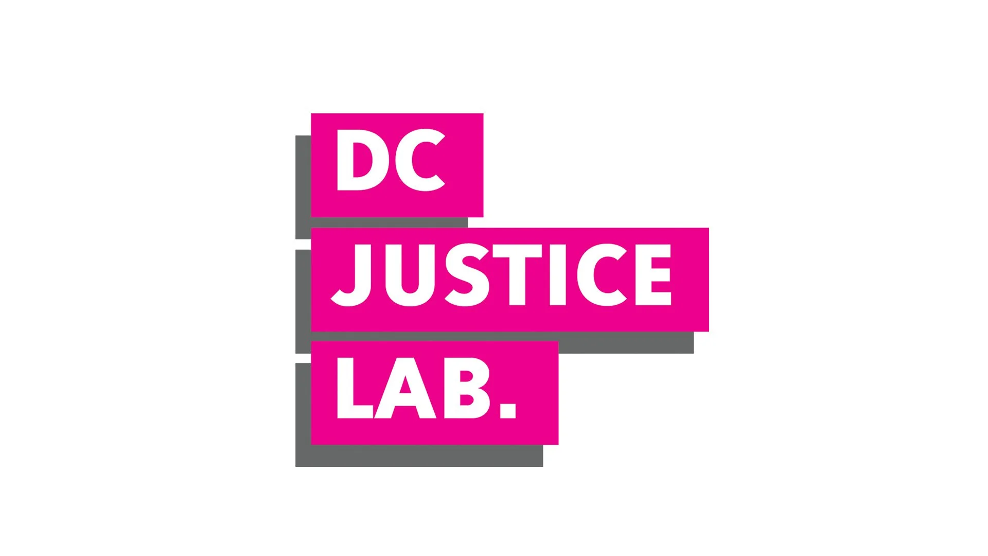 DC Justice Lab Logo - white text on pink background