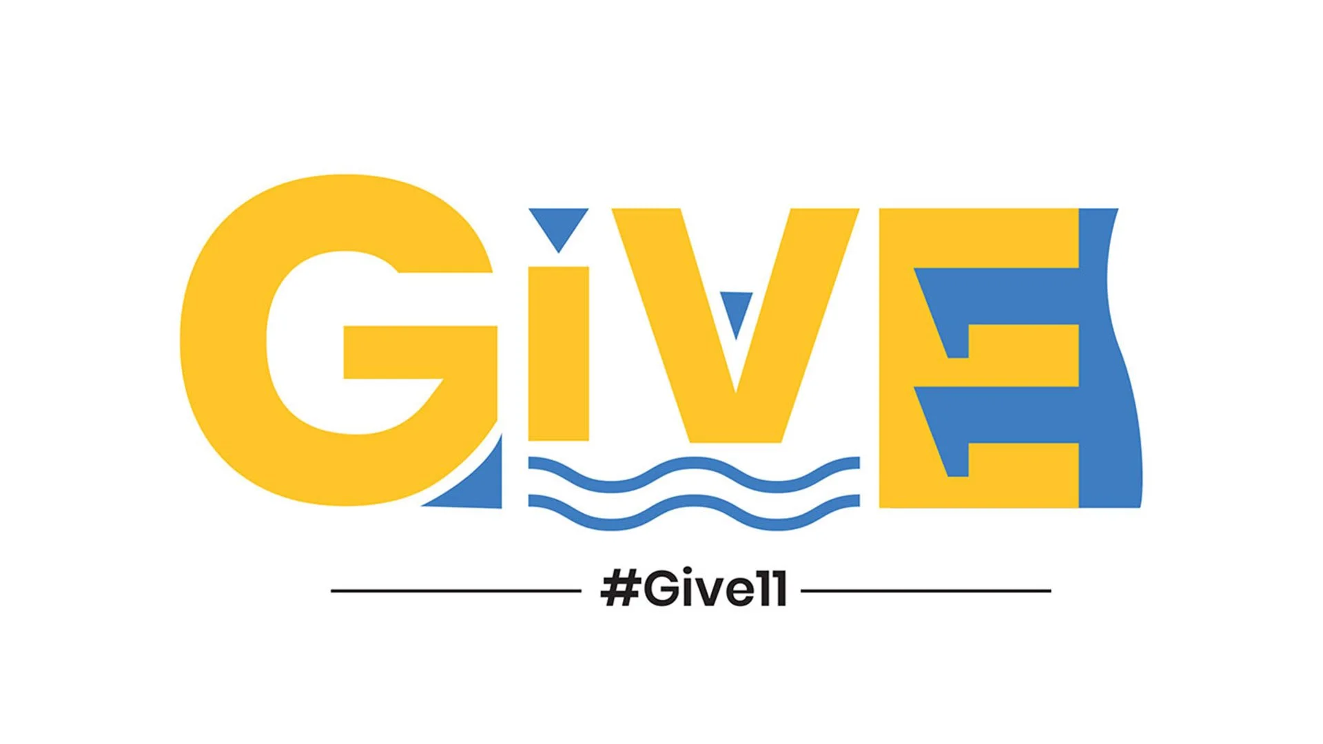Stylish type driven logo that says Give 11. the colors are yellow and blue