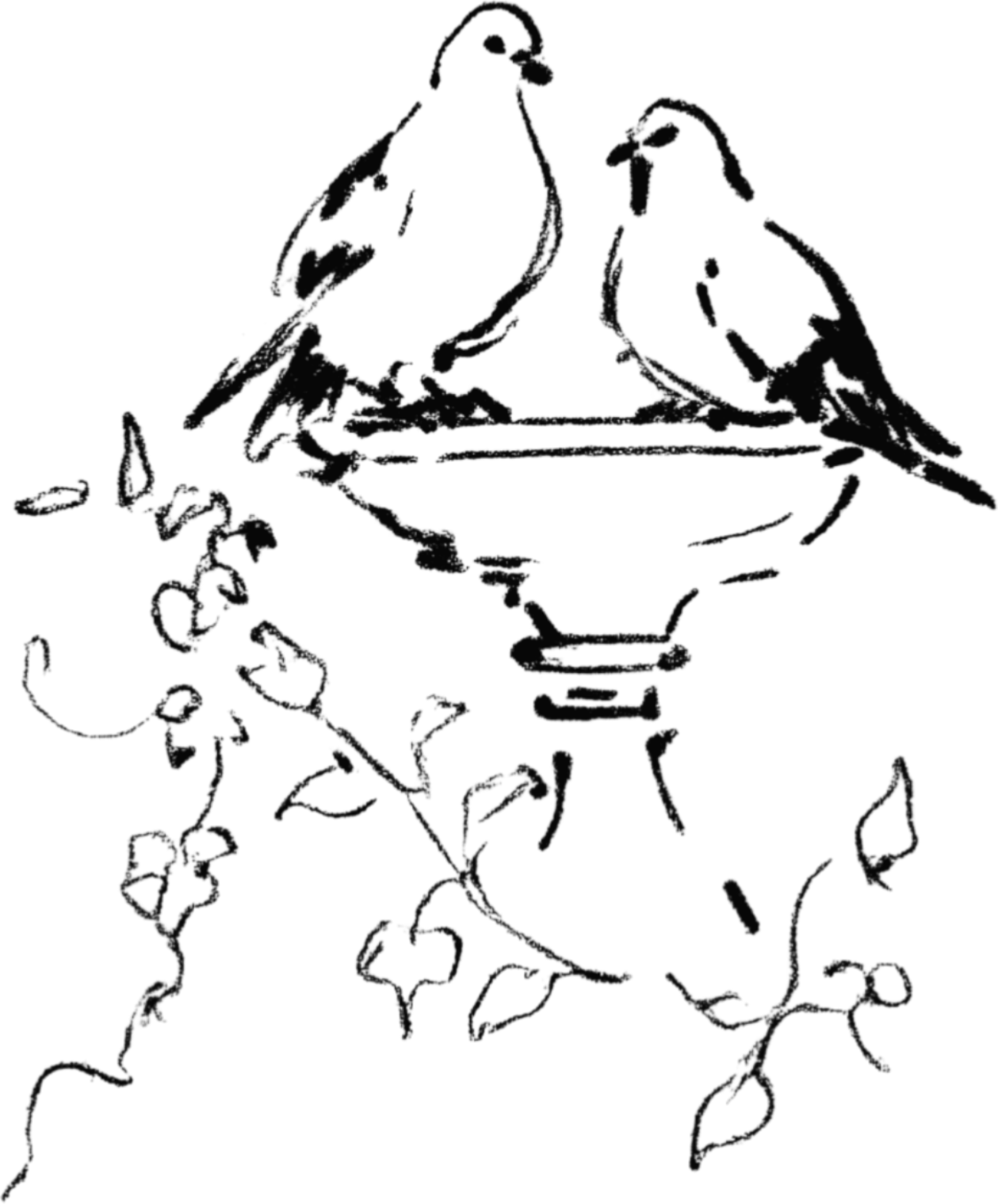 A line drawing of a light bulb with a flower branch and blossoms intertwined in front of it.