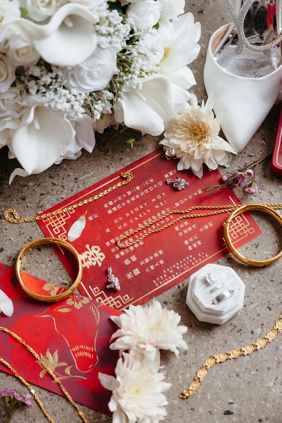 Chinese wedding invitation that shows double happiness and a mix of Chinese and Western culture for wedding celebrations