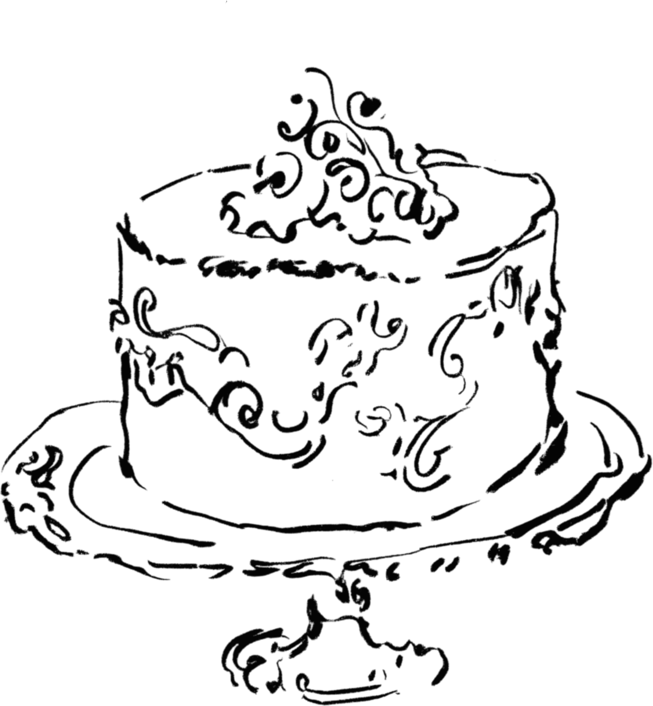 Hand-drawn illustration of a slice of pizza on a plate with toppings.