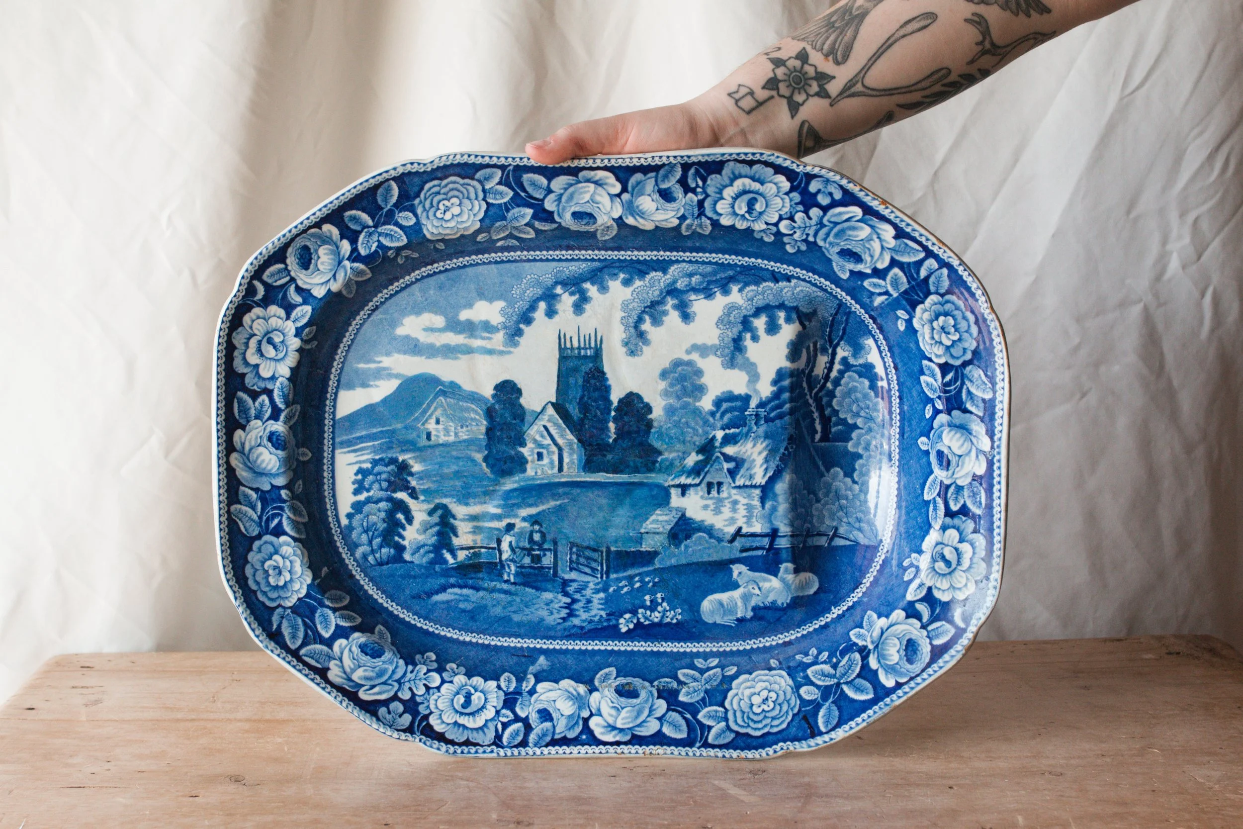 Antique "Wild Rose" Meat Platter