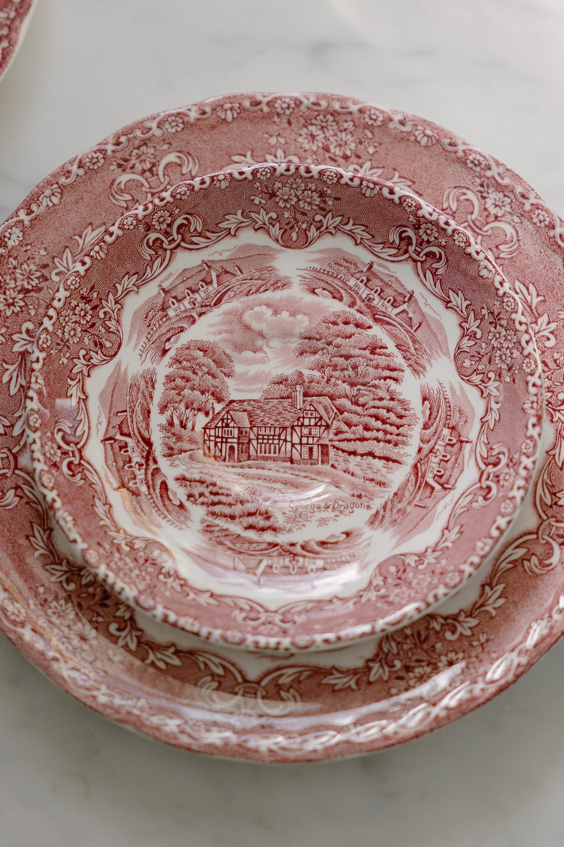 English Staffordshire "Country Inn" Plate Set