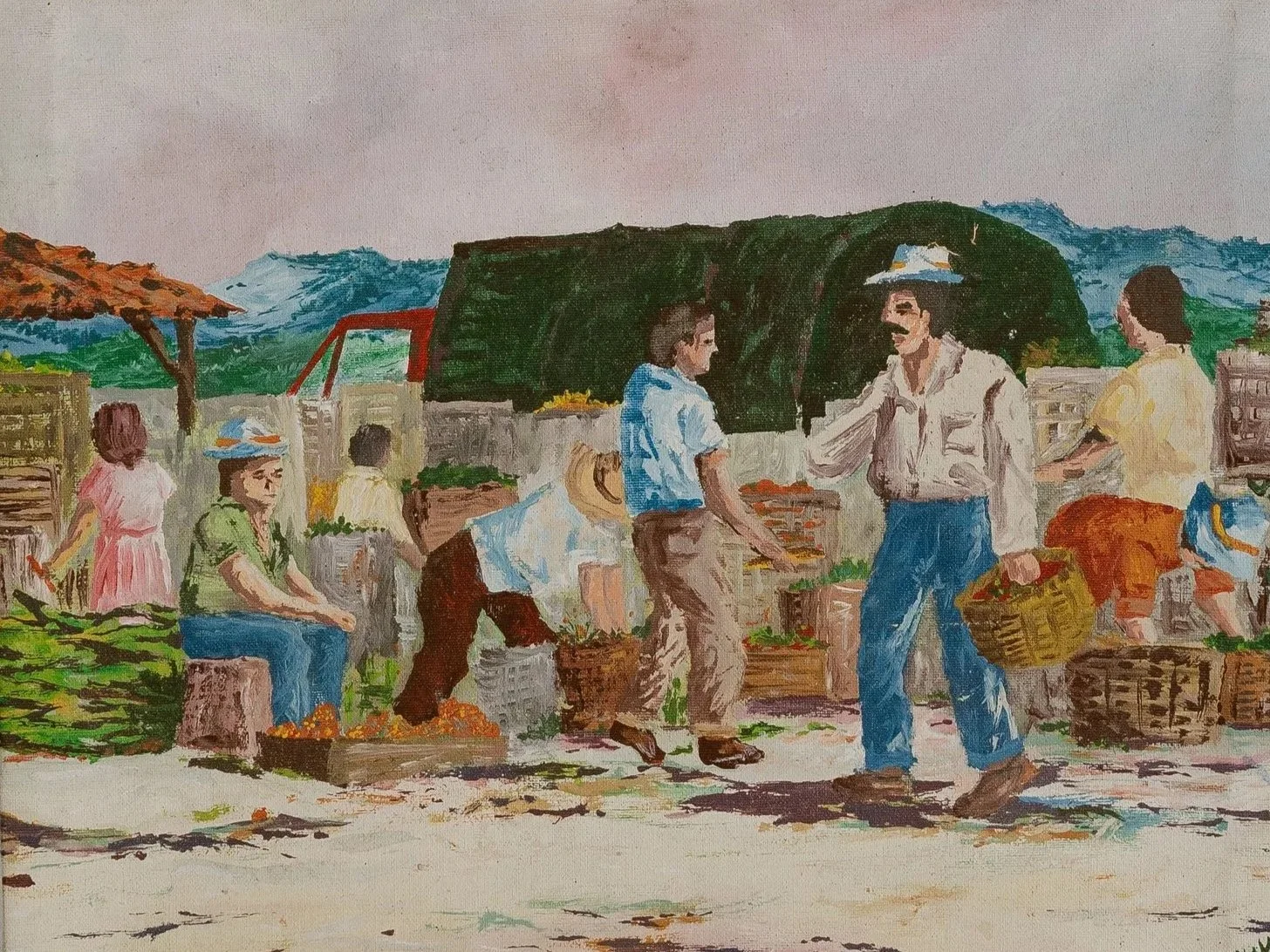 "Market Mornings" Vintage Oil Painting