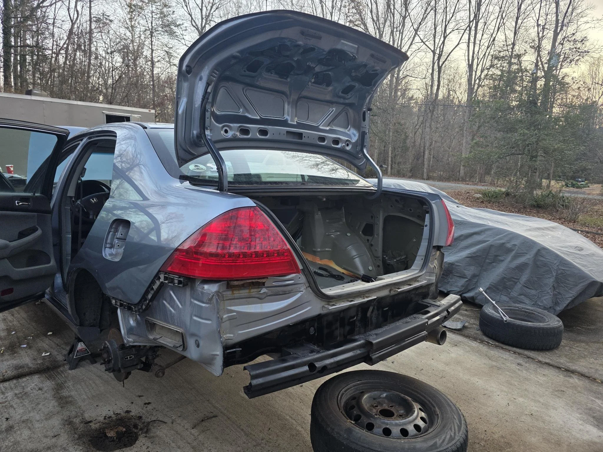  2007 Honda Accord in the process of teardown and inspeciton in preparation for endurance racing.
