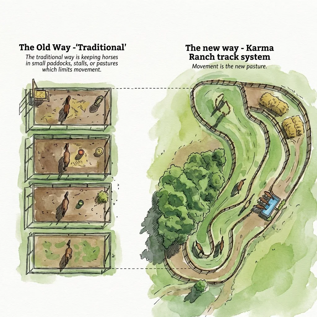 Karma Ranch horse rescue Montana paddock track system