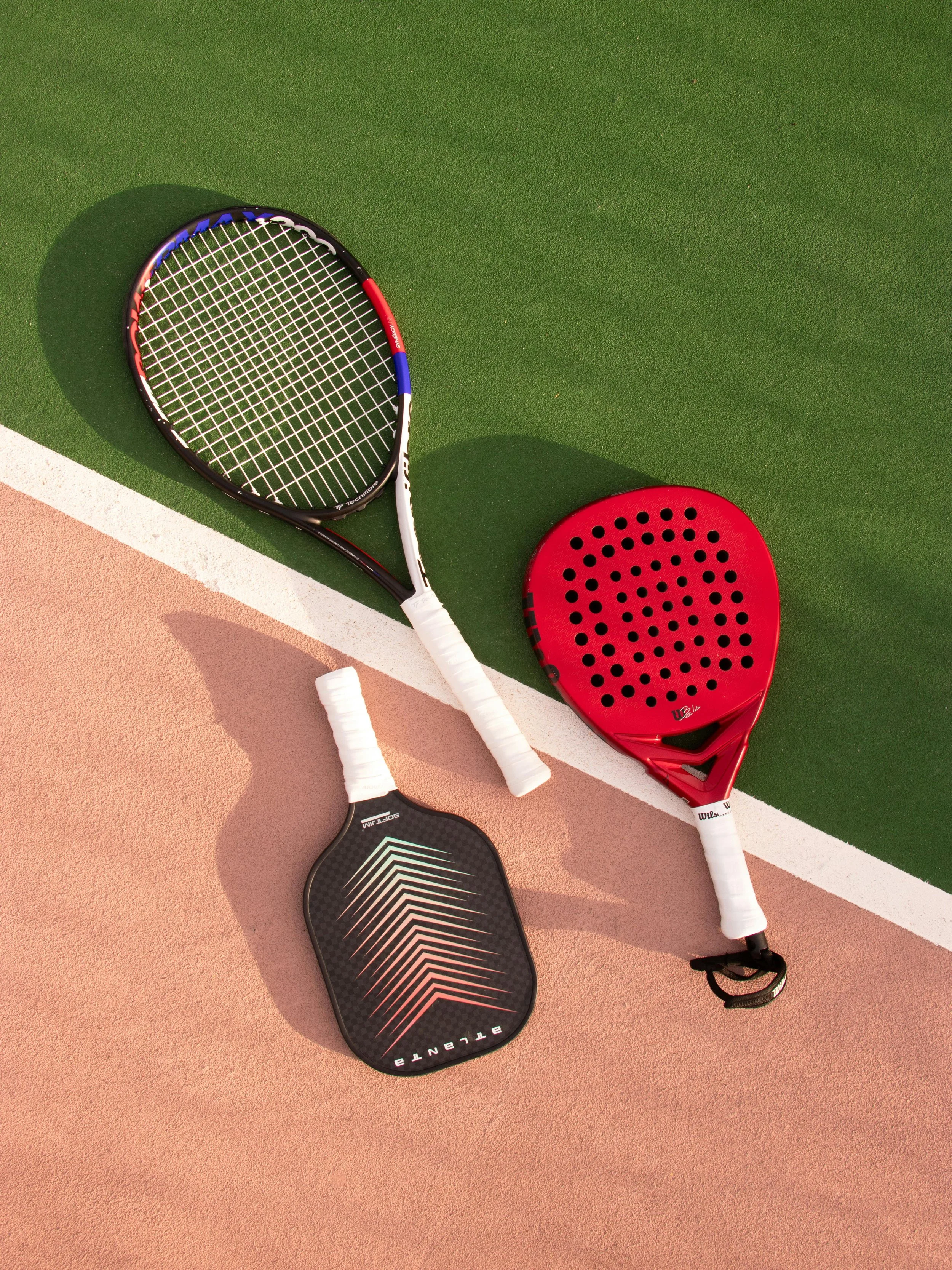 Padel racket compared to tennis racket and pickleball paddle