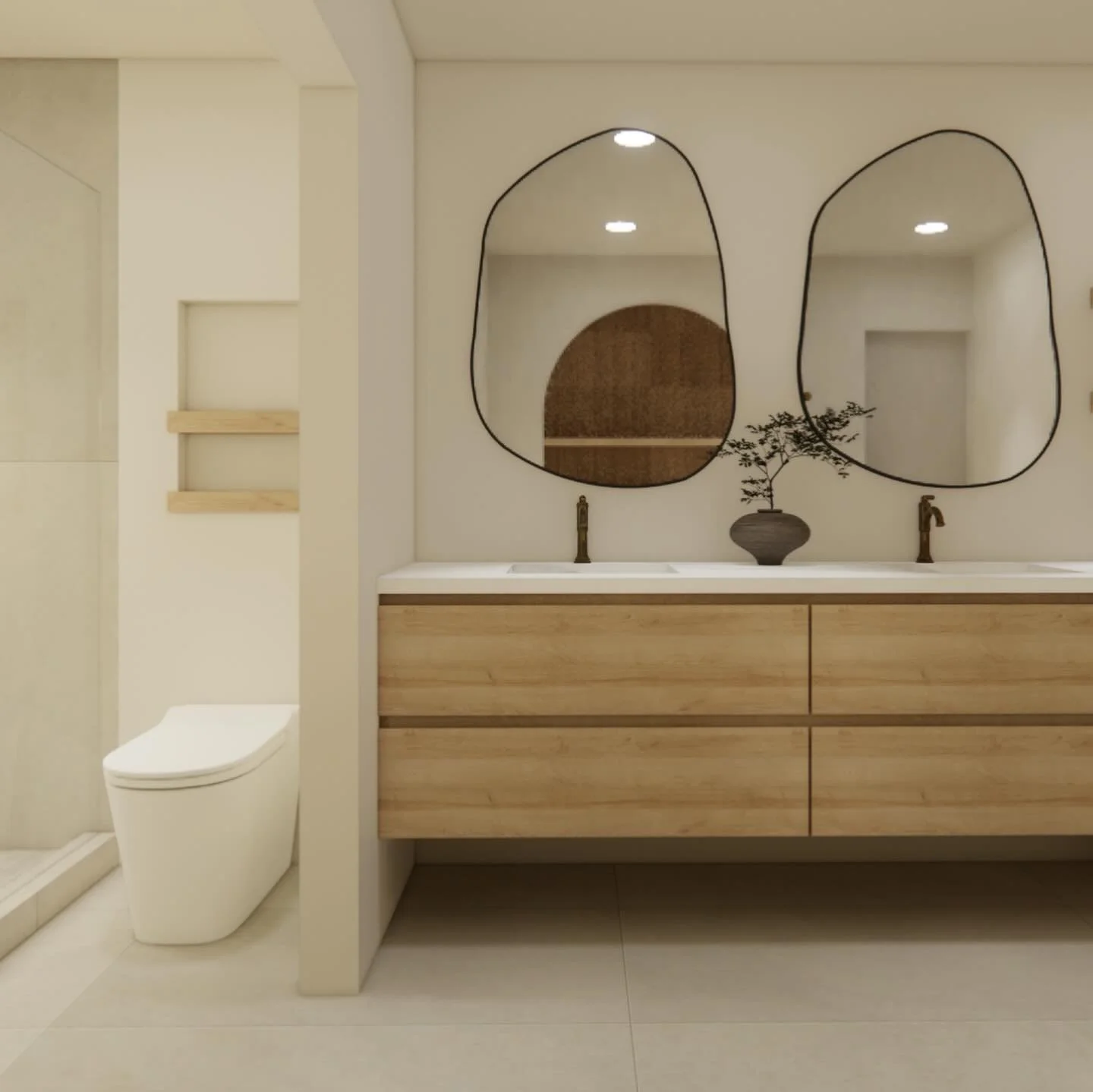 Our take on a Japandi style ritual space 🌿

Soft white oak, warm stone, and ambient lighting layered to feel calm in the morning and peaceful at night.

Every finish was chosen to feel timeless and intentional, a Japandi-leaning palette with a Calif