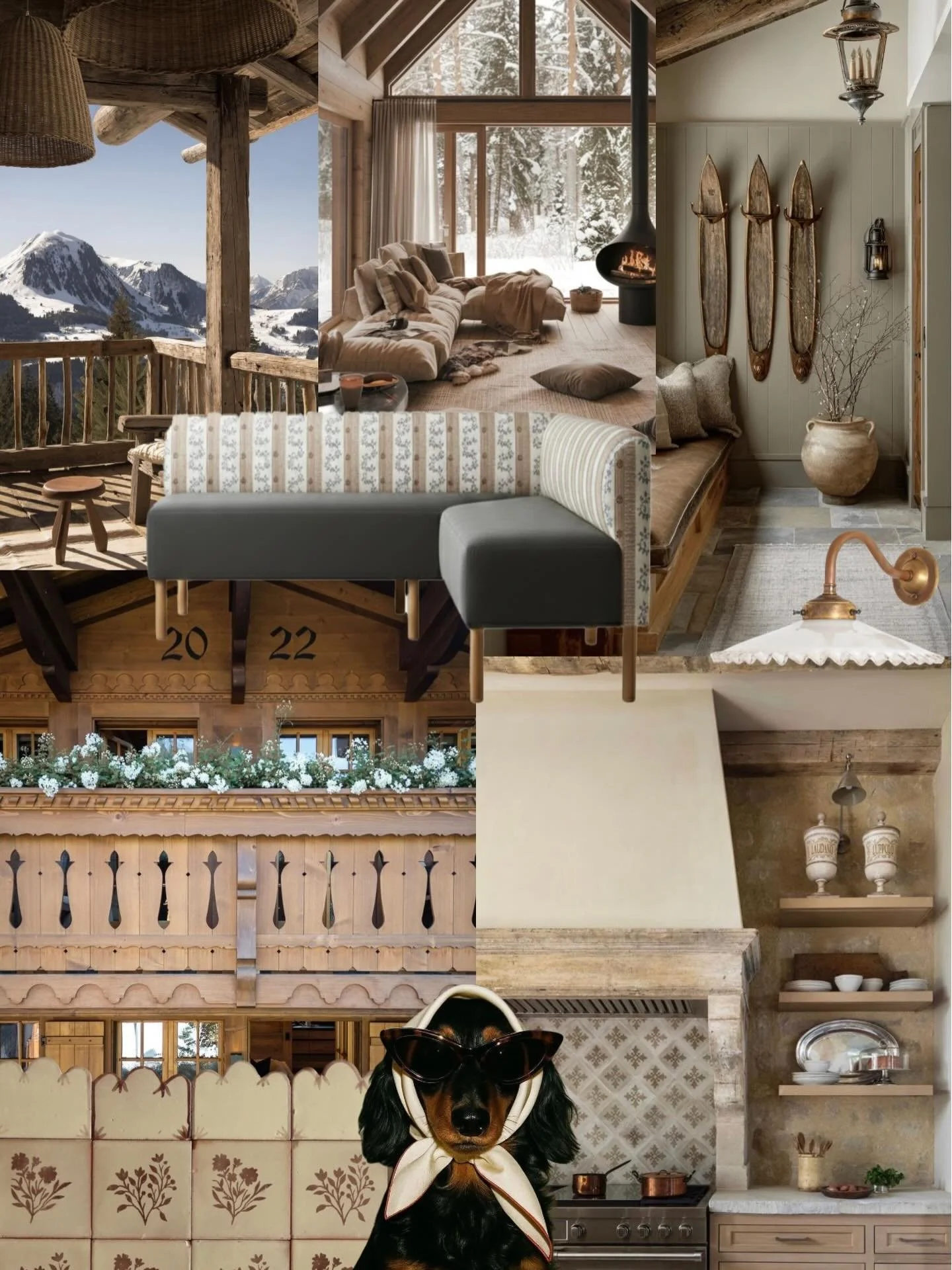 It&rsquo;s the Friday before the holidays and we&rsquo;re dreaming of a La C&ocirc;te inspired chalet, nestled in the Alps, filled with handmade tiles, reclaimed wood, views of snow-capped mountains, and one very chic dog. Beautiful hand-carved raili