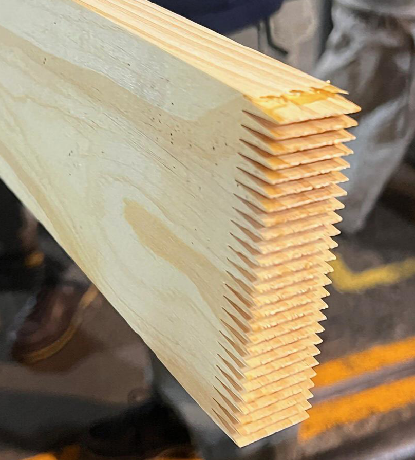 Close-up of a finger joint moulding pine