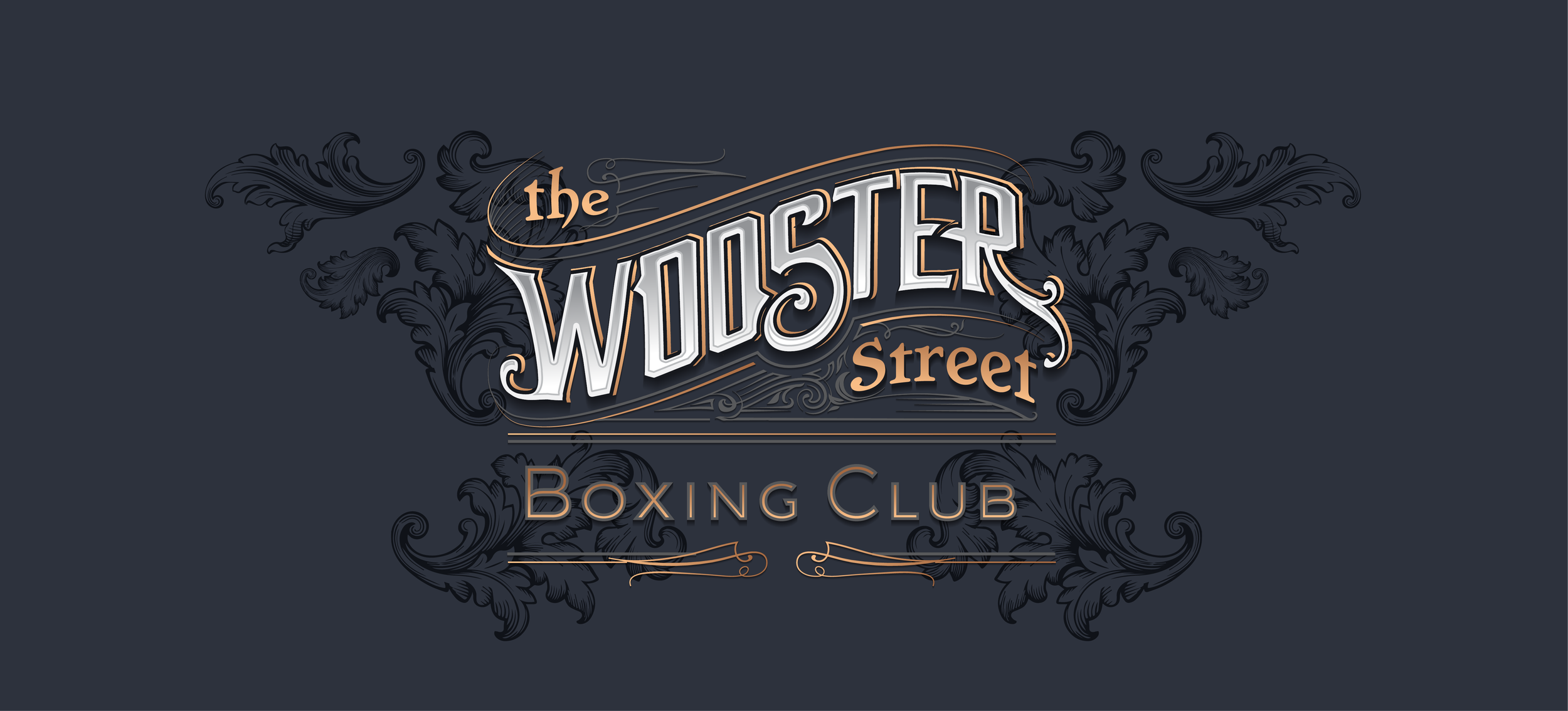 Traditional vintage-style logo for The Wooster Street Boxing Club with ornate decorative elements