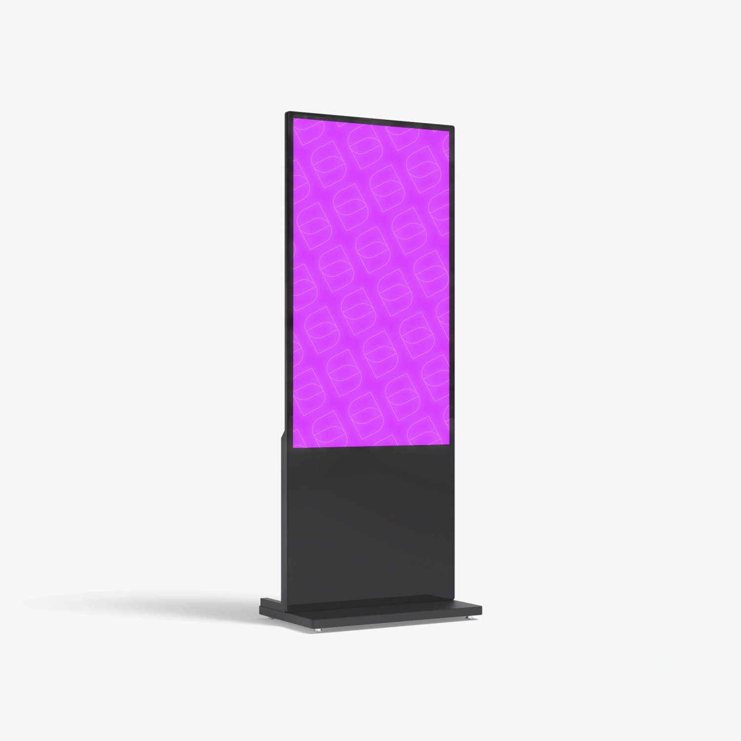 Totem pubblicitario con schermo digitale verticale con sfondo viola