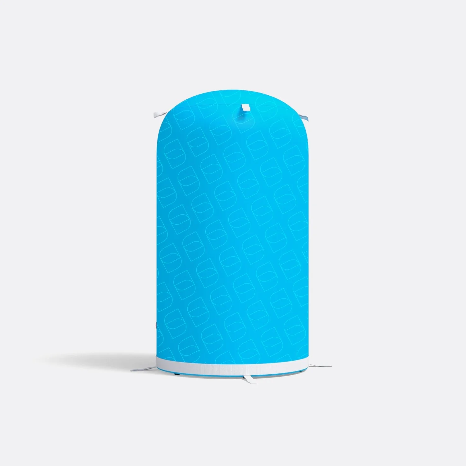 Colonna gonfiabile blu, posizionata su sfondo grigio chiaro.