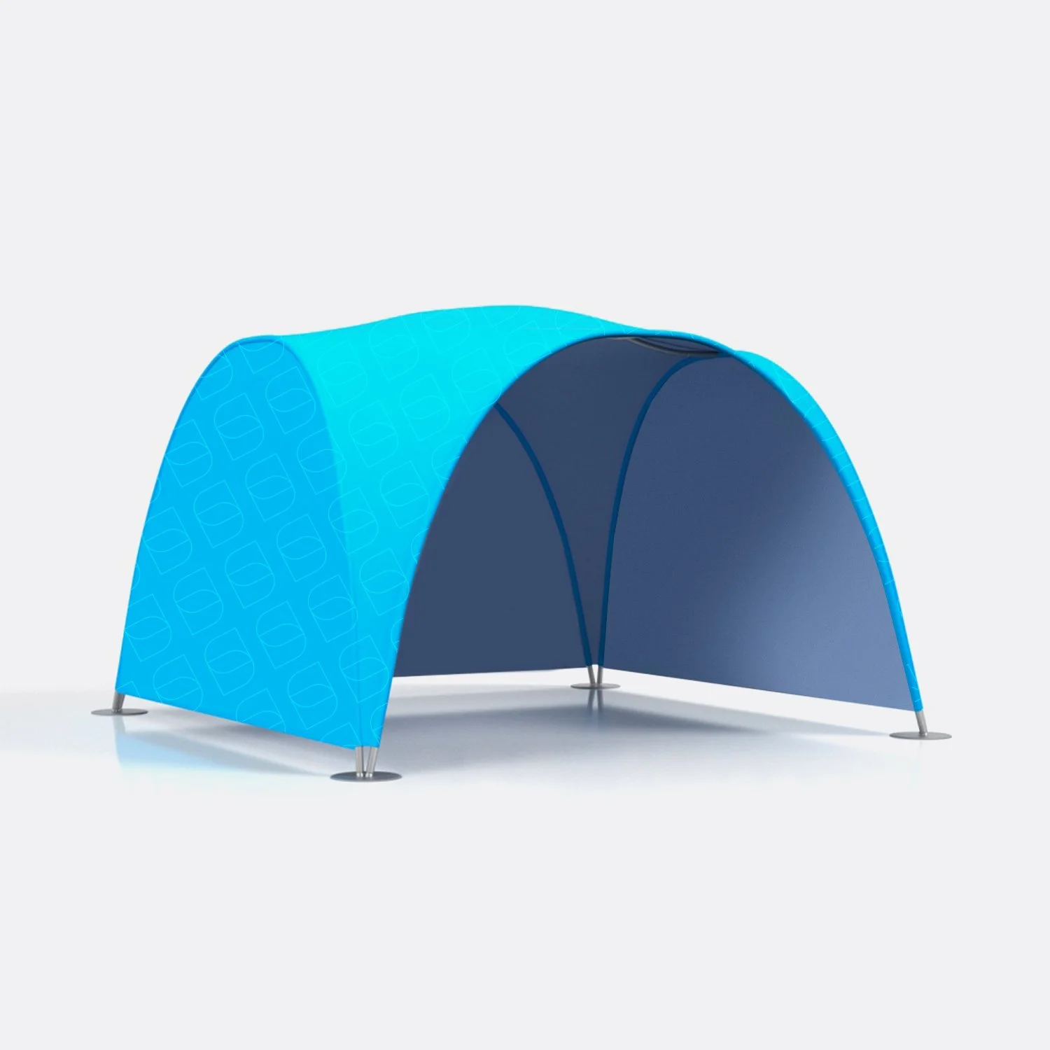 Tenda pubblicitaria blu con struttura leggera e design aerodinamico