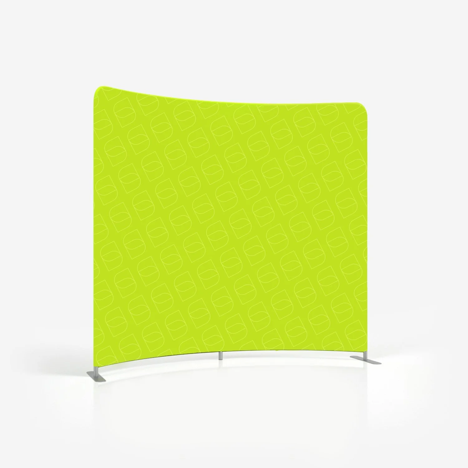 Parete pubblicitari con angoli arrotondati, posizionato su un pavimento bianco in uno sfondo bianco minimalistico.