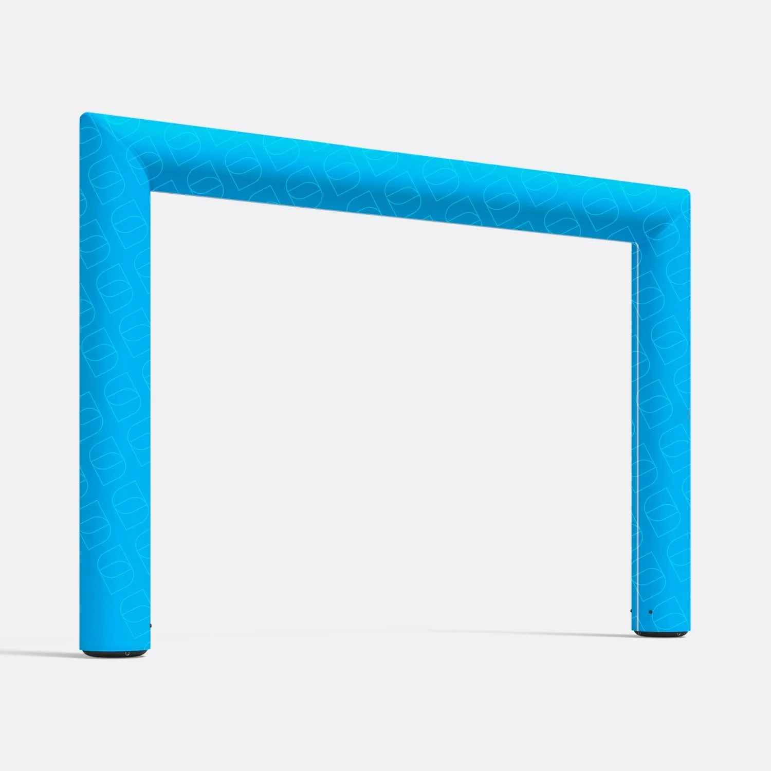 Arco gonfiabile di forma squadrata di colore blu su uno sfondo grigio chiaro.