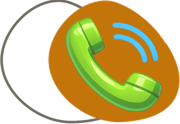 combiné de téléphone vert sur fond orange et traits bleus symbolisant les ondes émises