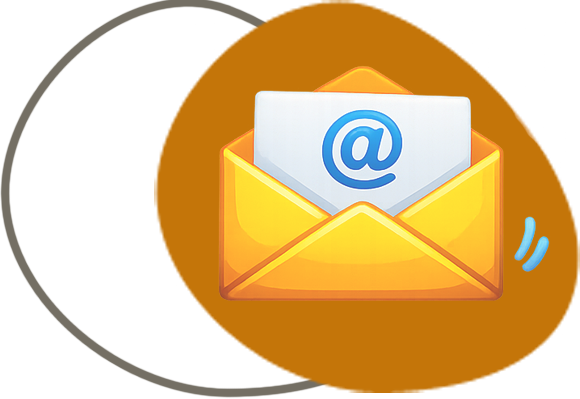 Une enveloppe orange contenant une lettre avec le symbole '@' en bleu.