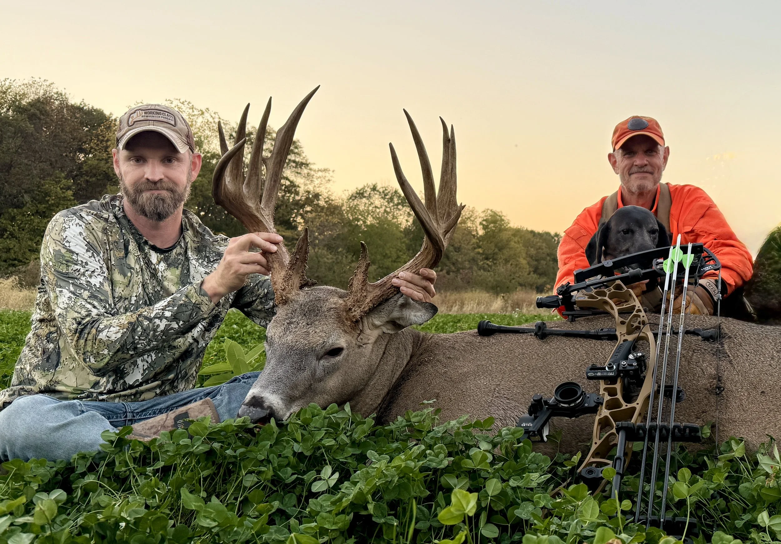 tracking dog and hunter with recovered white-tailed deer