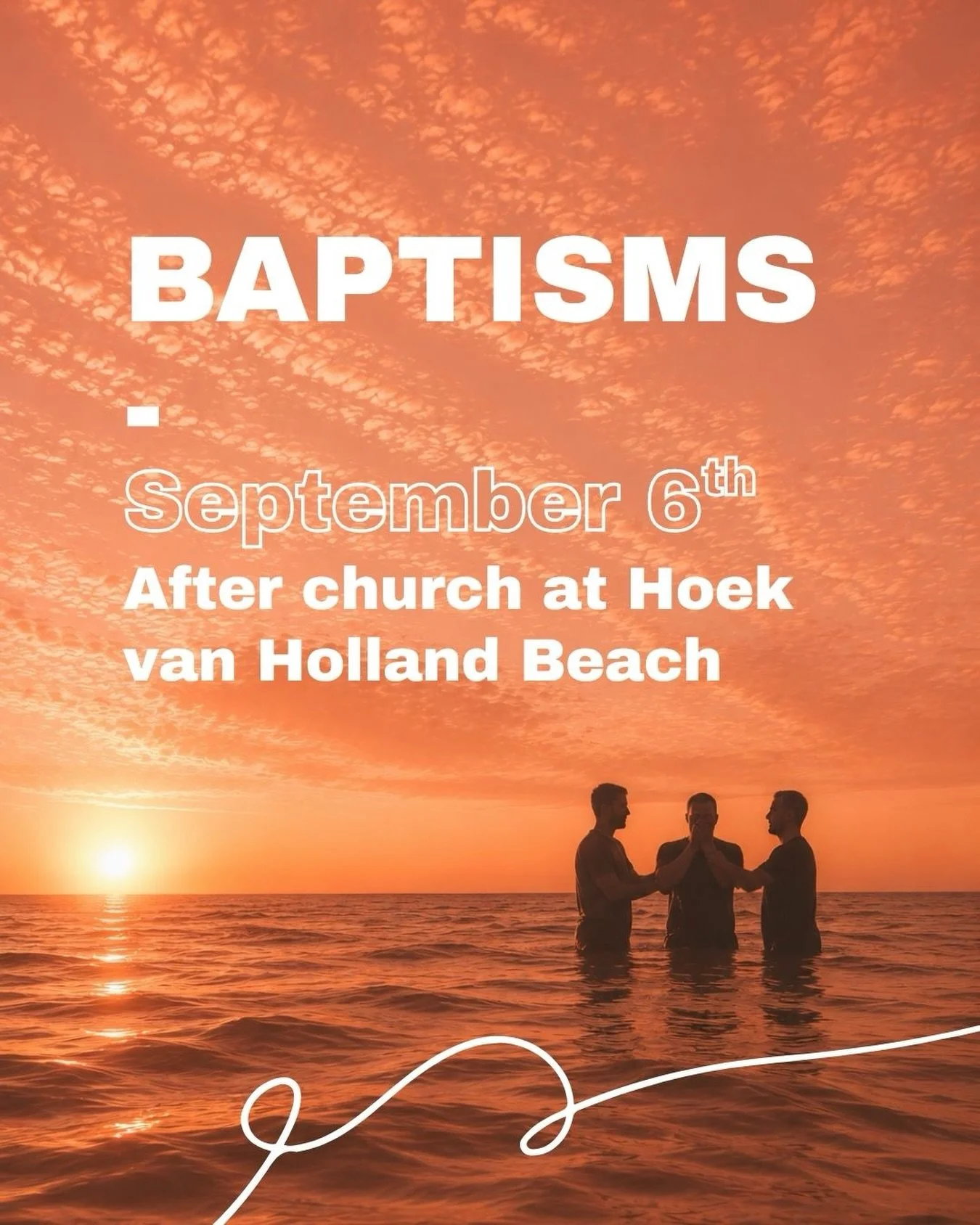 BEACH BAPTISMS 🌊

This Sunday, September 6, we&rsquo;re heading to Hoek van Holland to celebrate baptisms together! 🧡

Church will finish around 12:30, and then we&rsquo;ll make our way to the beach (no Caf&eacute; service at church this week).

📍