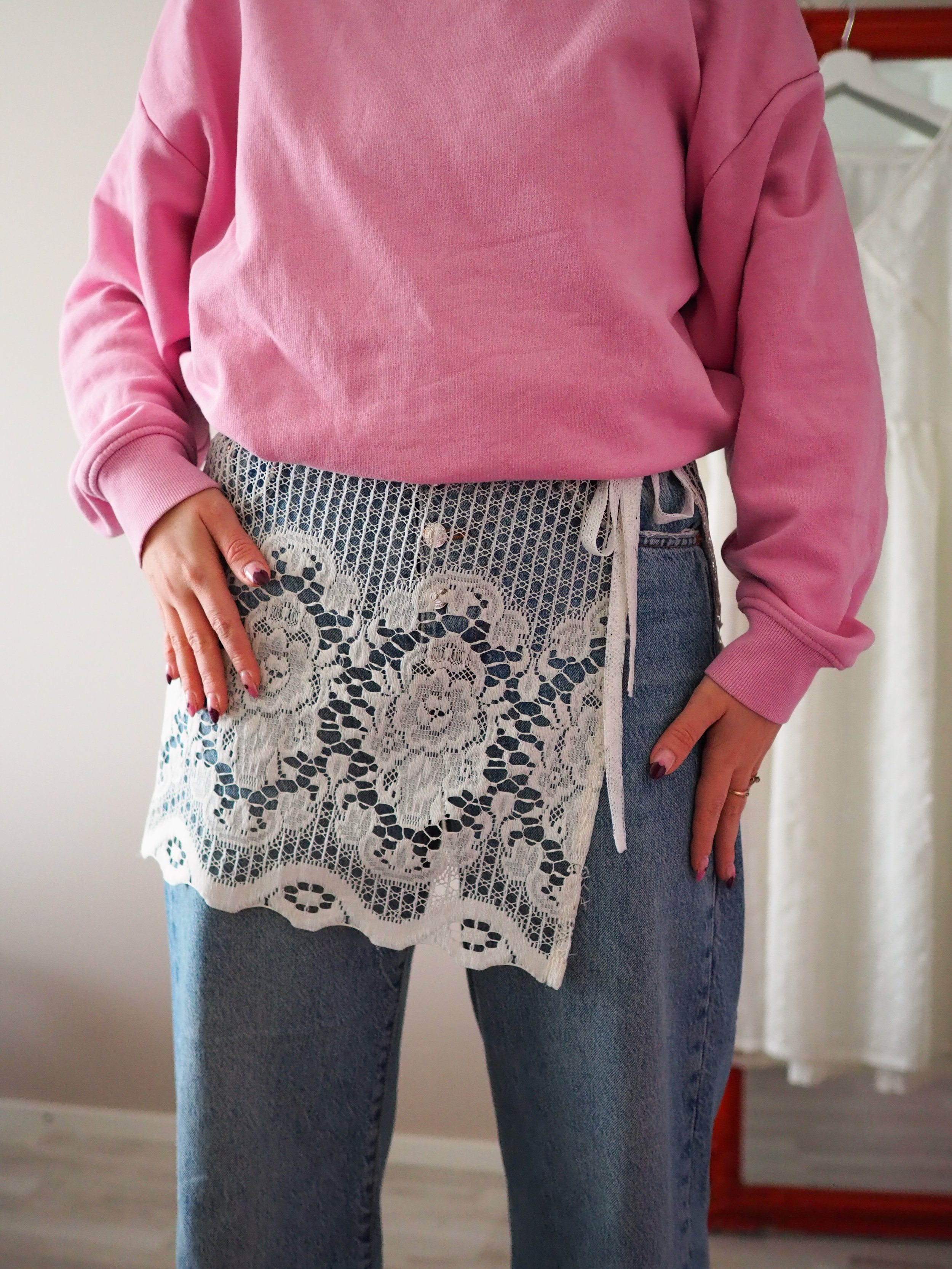 Luonnonvaalea pitsihame/huivi 90cm