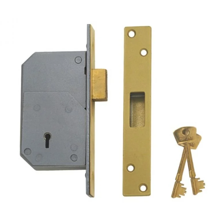 A door lock mechanism, strike plate, and two keys. part of a Complete Fire and Security System in Southampton, Hampshire.