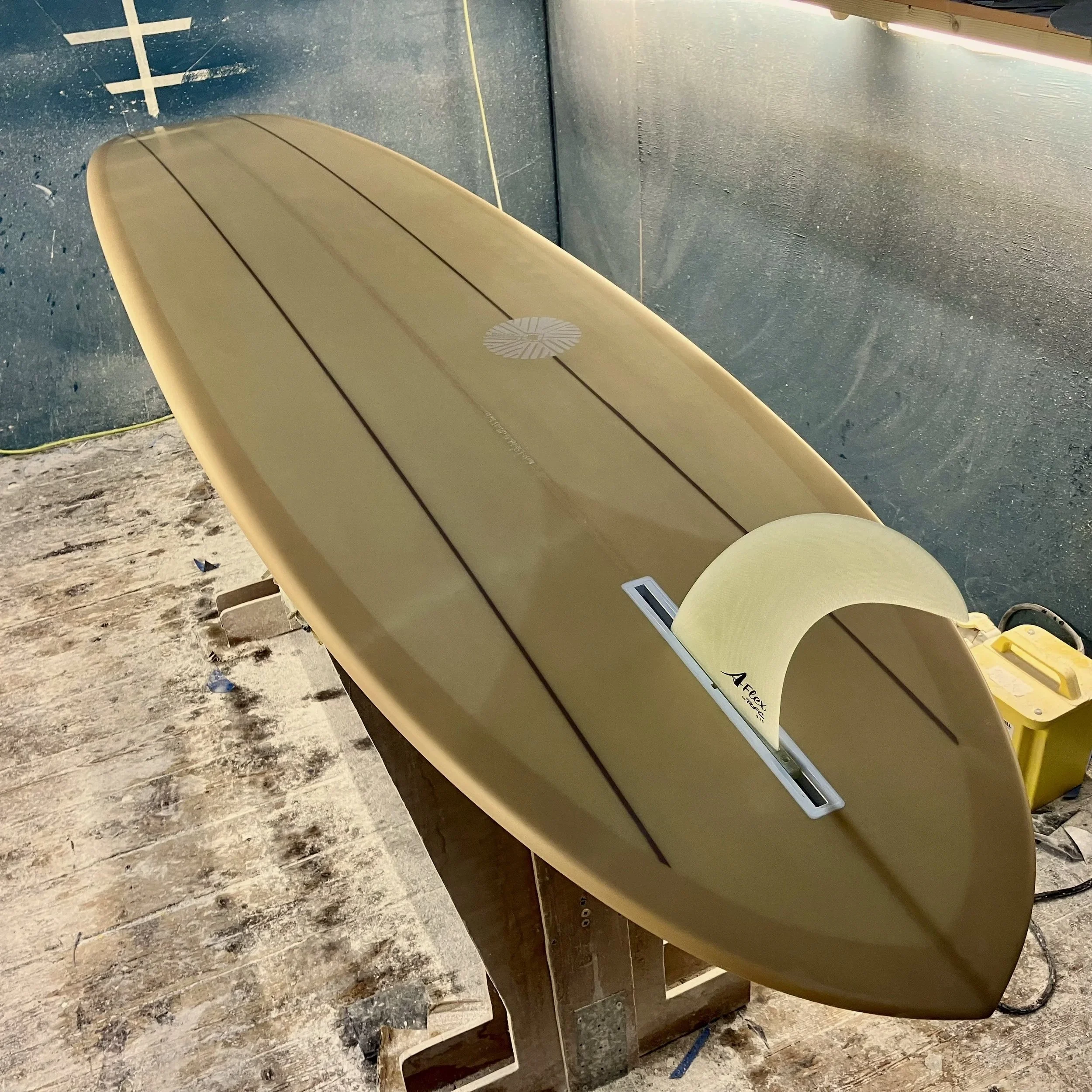 matte satin finish custom pintail surfboard with resin pin-lines