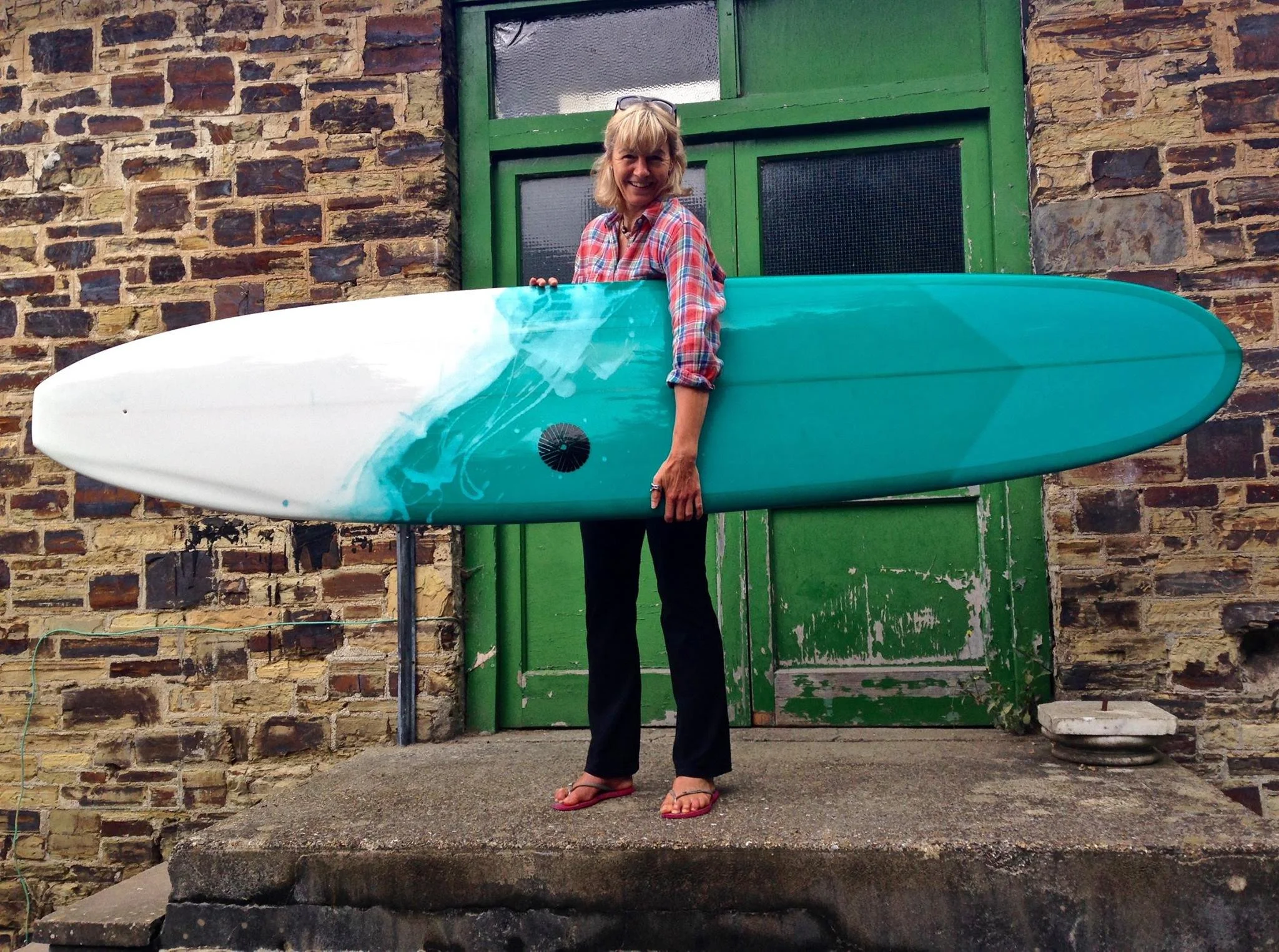 white and shagreen longboard surfboard