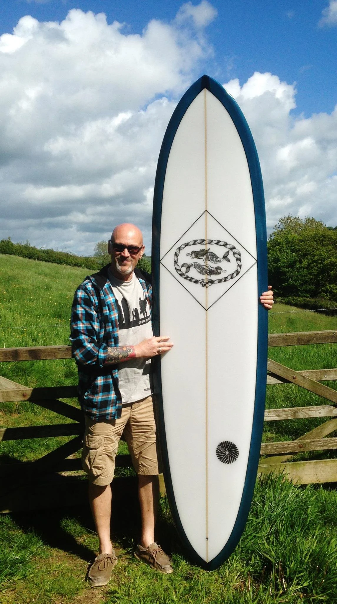 bespoke artwork mid length surfboard
