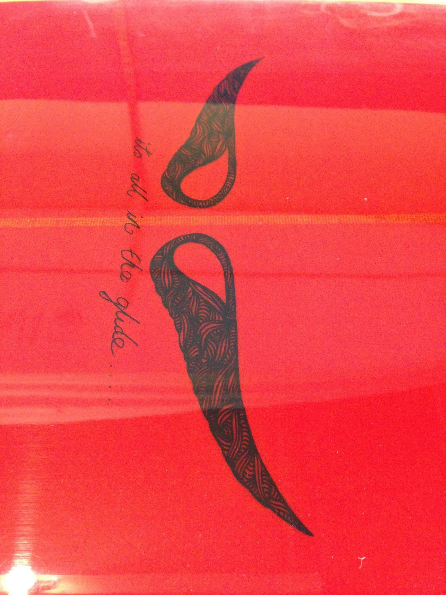 bespoke artwork drawn by hand on surfboard with quote