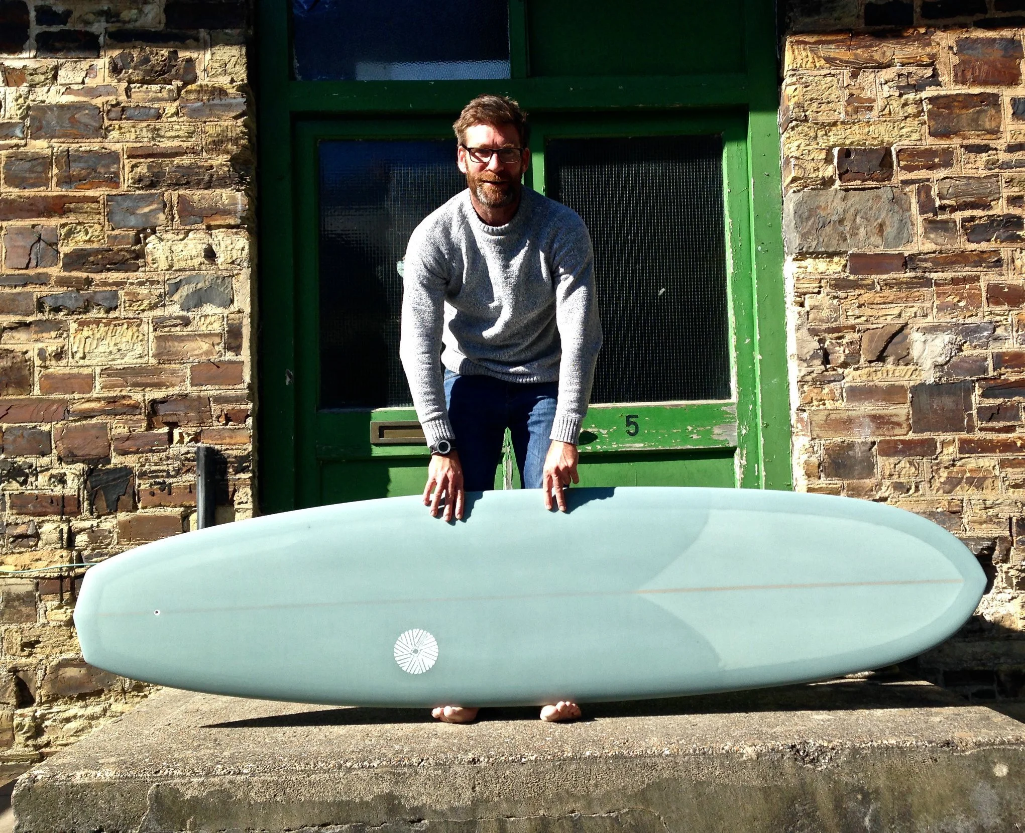 dusty blue grey resin tint evolution style surfboard single fin