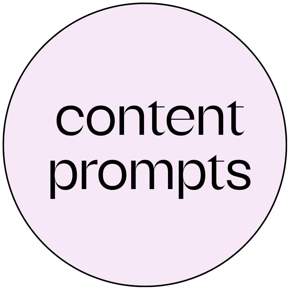 Circular graphic with a light purple background and black text that reads 'content prompts'.