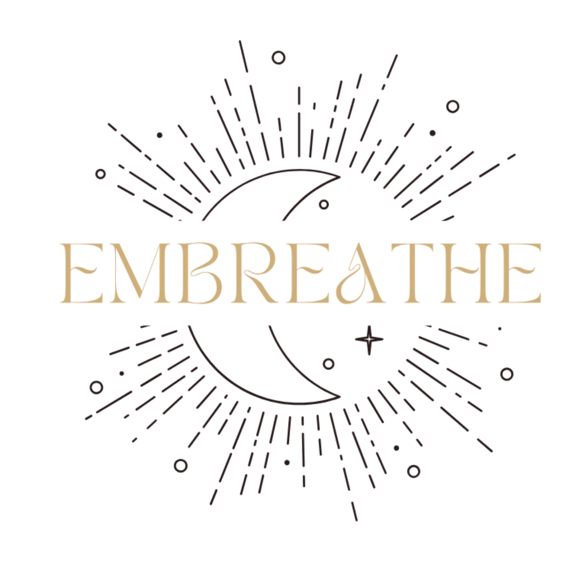 Embrethe logo – finelinje sol med måne, breathwork och hjärtcentrerad välmående.
