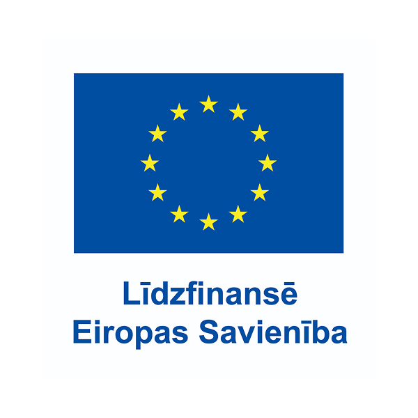 European Union flag with yellow stars on blue background and text in Latvian that reads "Līdzfinanse Eiropas Savienība".