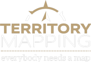 Logo for Territory Mapping with a compass and the text 'everyone needs a map'