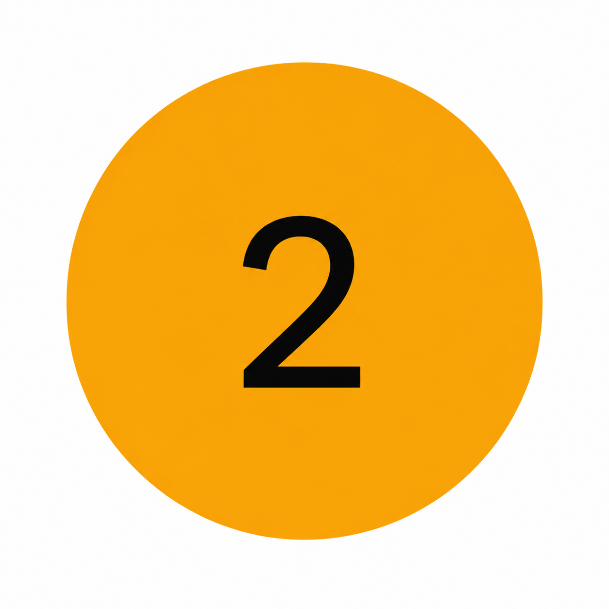 Ein orangefarbener Kreis mit der schwarzen Zahl 2 in der Mitte auf weißem Hintergrund.