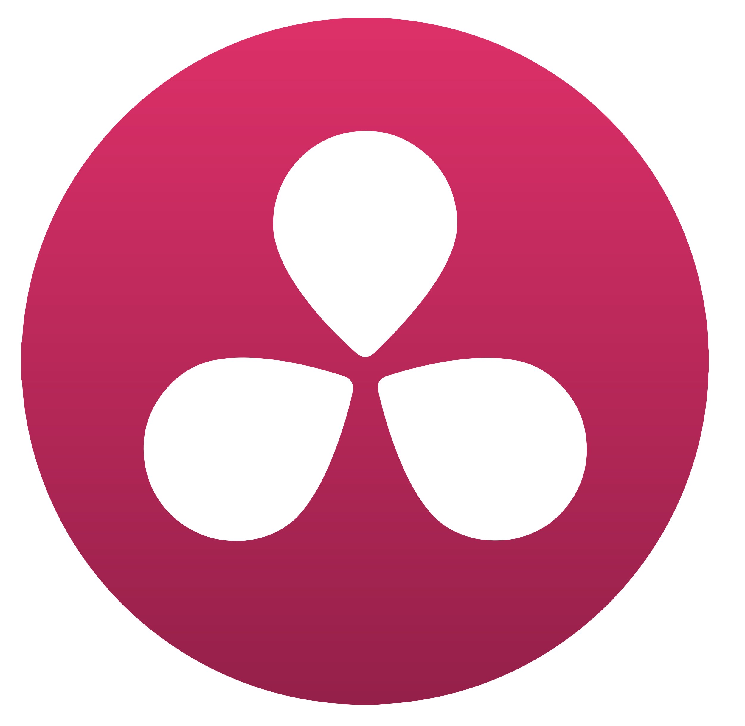 Icon of three white teardrop shapes inside a pink circle.