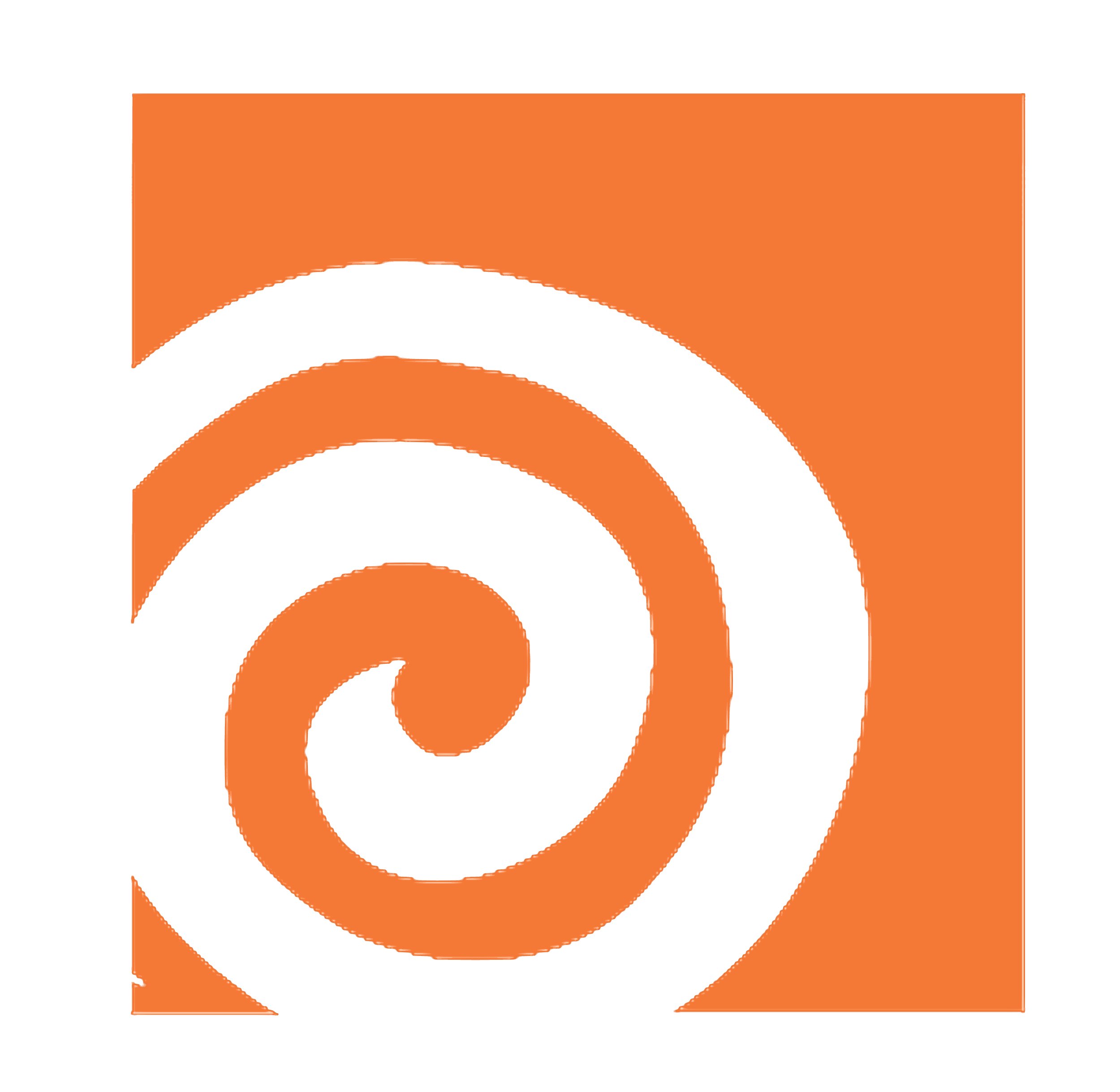 Orange background with a white spiral design.