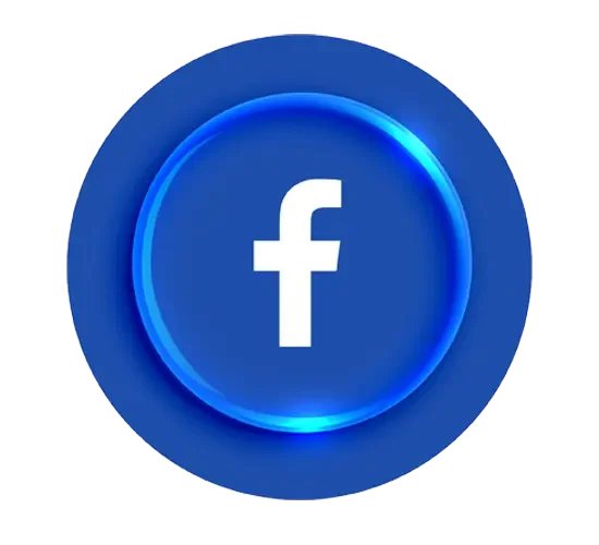 Blue circular icon with a white lowercase 'f' in the center, representing Facebook logo.