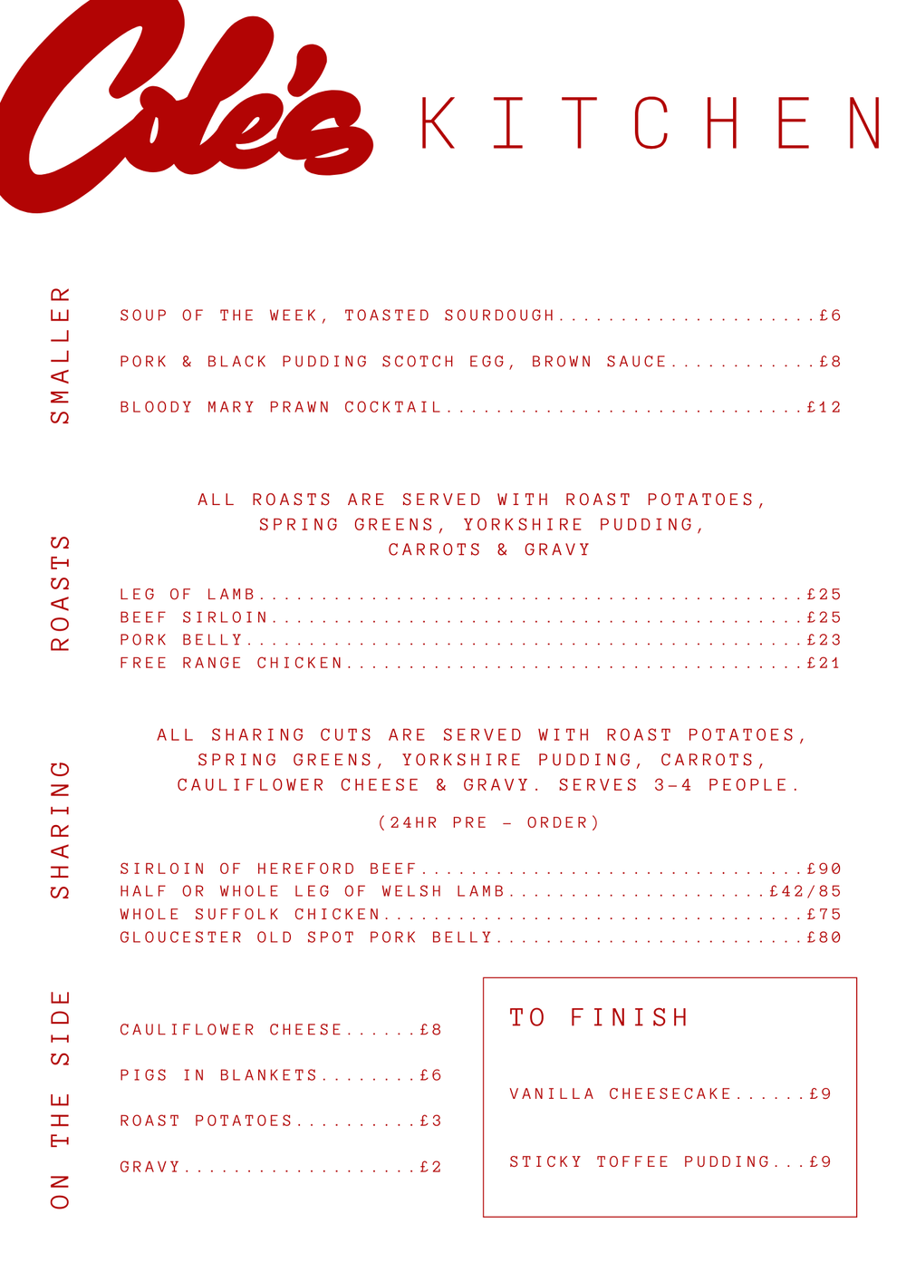 Sample Menus — Cole's Kitchen
