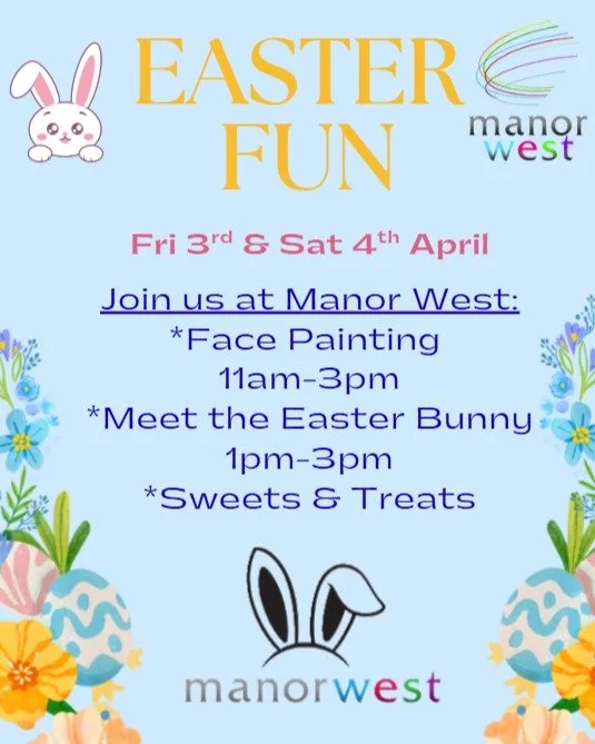 🐰🐣Join us in Manor West Shopping Centre Easter Weekend:
*Fri 3rd &amp; Sat 4th April
*Face Painting 11am-3pm
*Meet the Easter Bunny 1pm-3pm
*Sweets &amp; Treats
🐇🍭🐣🍫🐰 
#easterbunny 
#tralee 
#familyfun 
#eastereggs