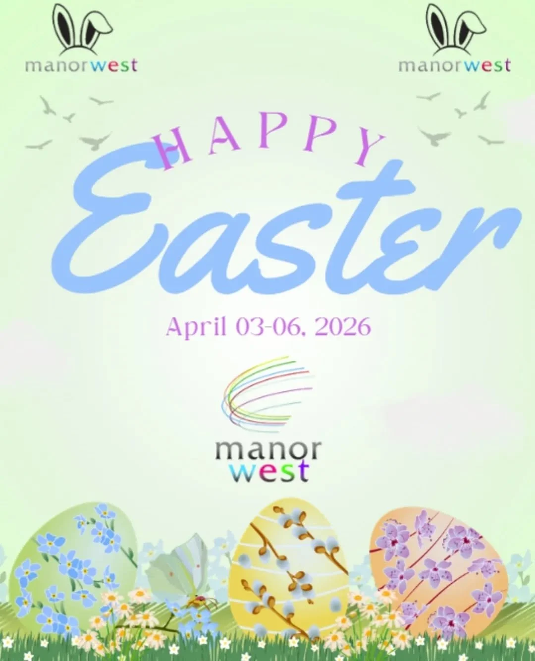 🐣&nbsp;Happy Easter from all of us here at Manor West Shopping Centre &amp; Retail Park!
Wishing you a day filled with love, laughter, and a little too much chocolate.&nbsp;🐰

Enjoy the long weekend!
🐣🐰🐥🌸🍫🥚
#HappyEaster&nbsp;#EasterWishes&nbs