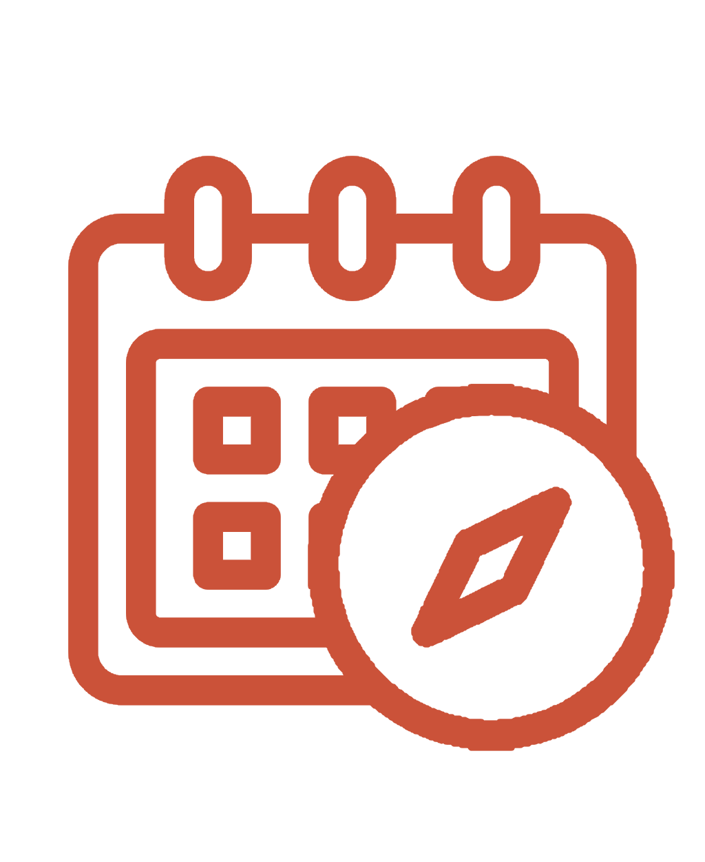 Icône de calendrier avec une boussole, symbole de planification ou d'organisation.