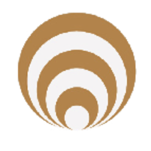 Un symbole circulaire avec des arcs concentriques de couleur marron sur un fond blanc.