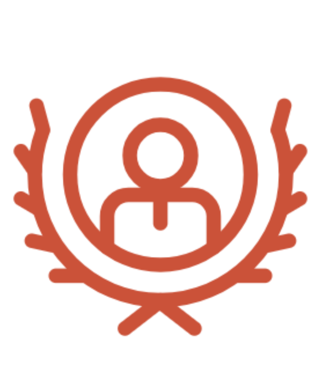 Logo avec une silhouette humaine au centre, entourée de branches de laurier, de couleur marron.