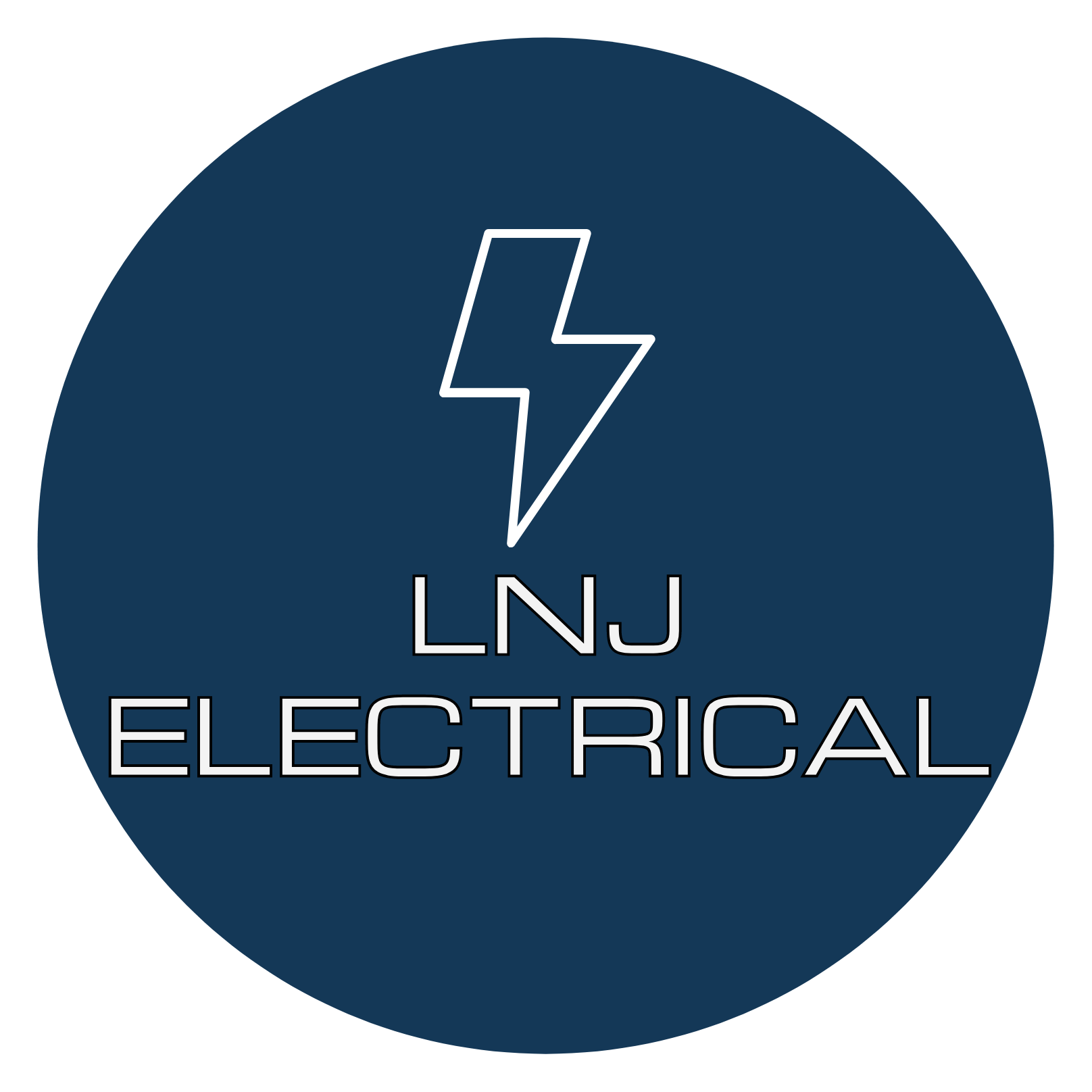 Logo with a blue circle background, a white lightning bolt icon, and the text 'LNJ Electrical' in white capital letters.