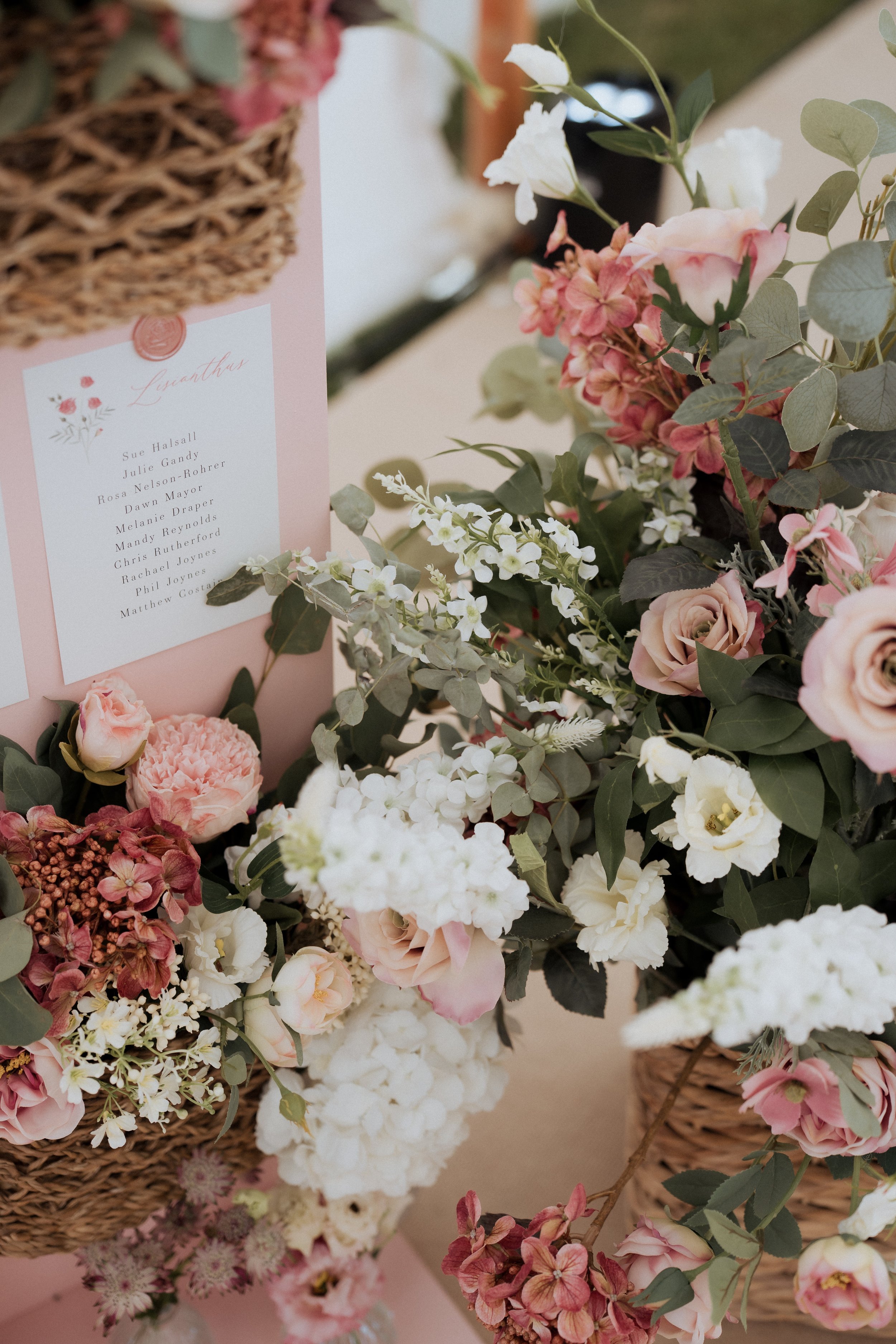 Pink, Green and White Silk Florals