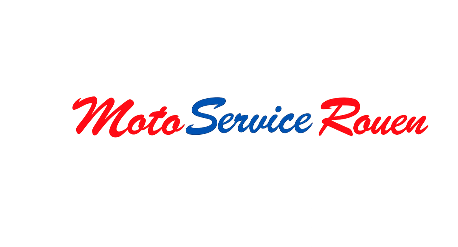 Logo en néon avec les mots 'Moto', 'Service' et 'Rouen' en rouge et bleu sur fond noir.