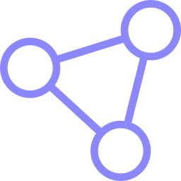Schéma de connectivité avec trois cercles liés par des lignes, en couleur violette.