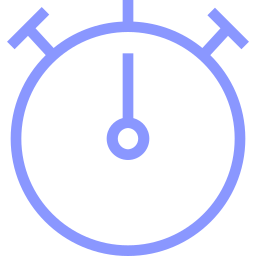Chronomètre violet avec aiguilles indiquant 12:00.